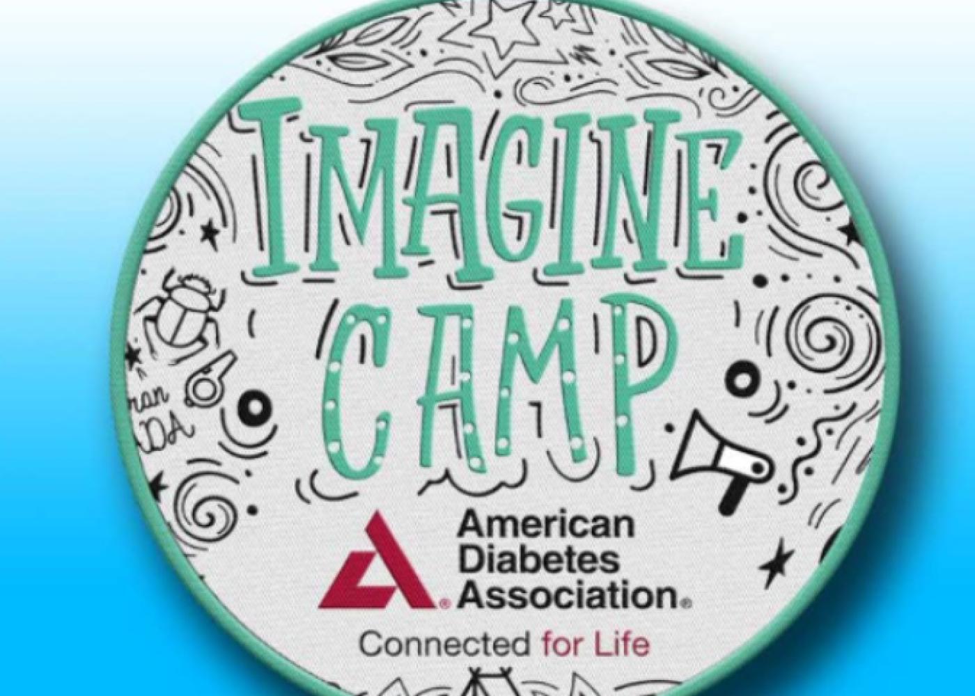 Coaster with Imagine Camp in green surrounded by black doodles
