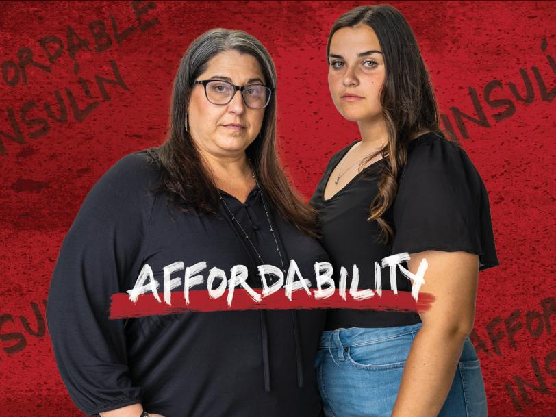 We Fight for Insulin Affordability - Two women surrounded by words "Insulin" and "Affordability"